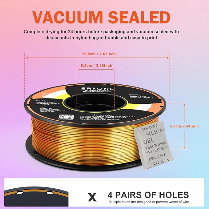 ERYONE Silk Tri Color PLA Filament 3D Printer 1.75mm +/- 0.03mm, Multicolor Filament Tricolor PLA 1KG(2.2lbs) Cardboard Spool, Gold Silver Copper