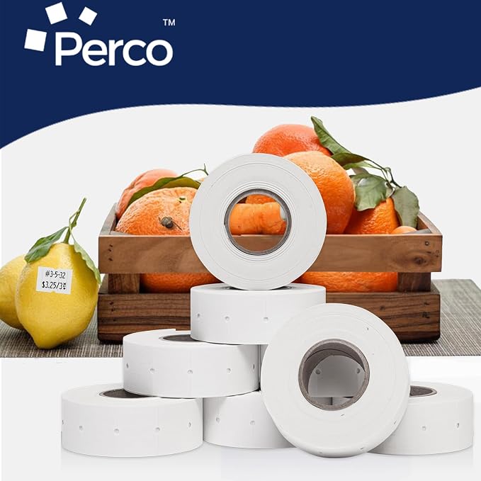 Perco 2 Line White Labels - 6,000 Blank Price and Date Gun Labels for Perco 2 Line Price and Date Guns - 8 Rolls, 1 Sleeve - Made in USA