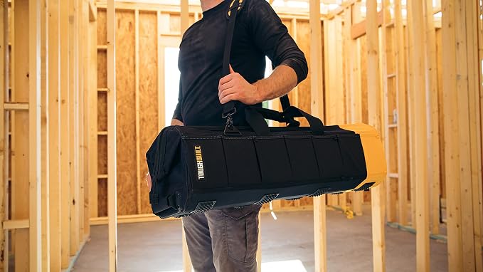 ToughBuilt – Massive Mouth Tool Bag, Heavy-Duty Fabric Wide-Mouth Bag with Rigid Frame, Waterproof Hard Base & Reinforced Handles