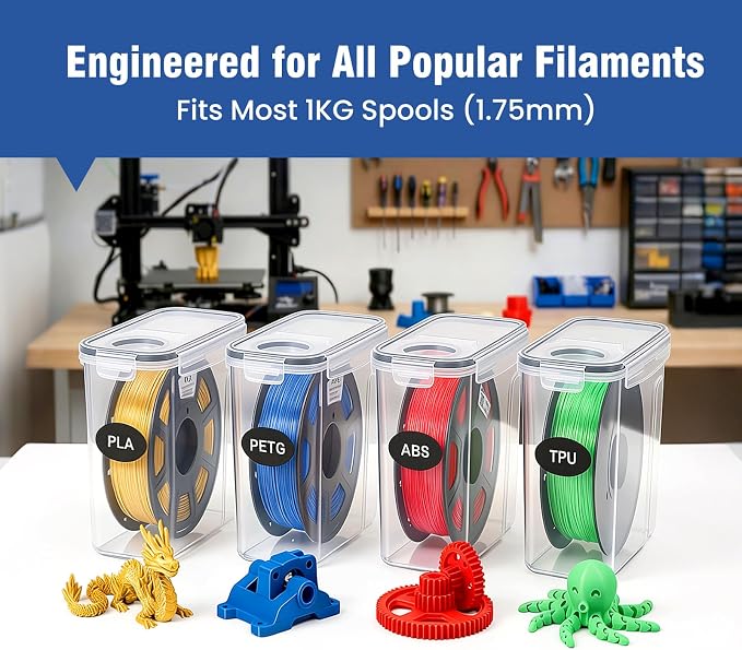 6 Pack 4L Filament Storage Box Hygrometer Airtight Dry Box for 3D Printer Filament Sealing, Complete Kit: 11 Pcs Spatula/Blades, 2 MK8 Nozzles, Wrench, Pen, Stickers & Reusable Desiccant