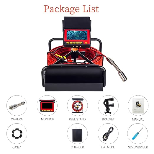 Sewer Drain Camera 100FT,JQKJCAM 23MM Plumbing Sewer Line Inspection Camera | 0.9'' Waterproof Snake camera with 12 Light,4.3'' 16GB DVR Screen,8500mAh Battery,Meter Counter,3.5'' Roller for Pipes