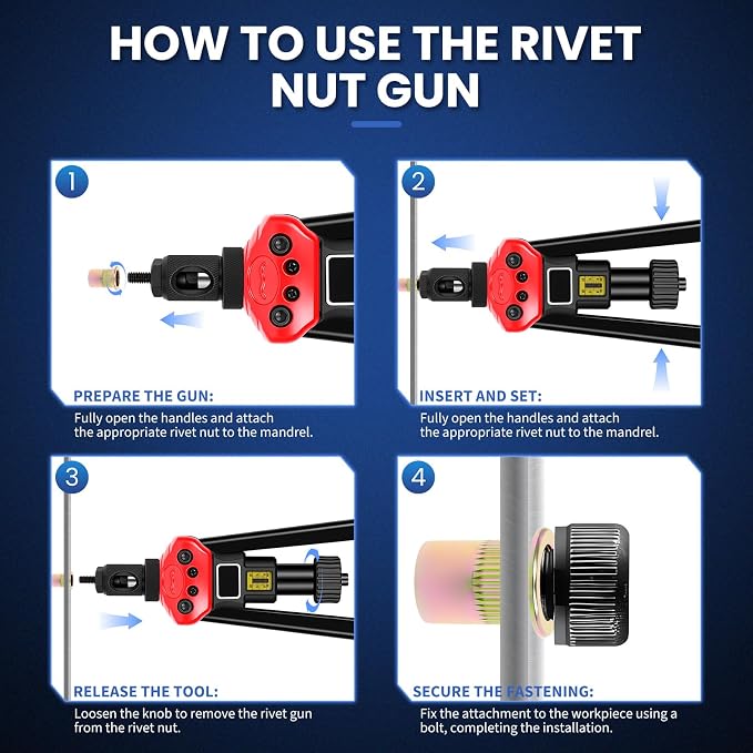 16-Inch Professional Rivet Nut Kit,Heavy Duty Rivnut/Nutsert Tool with Quick-Change Mandrels,Lever Rivet Nut Gun with Stroke Indicator,Threaded Insert Tool w/15 Mandrels & 170 Nutserts,Carrying Case