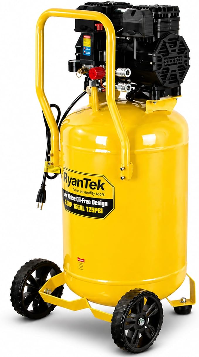 15-Gallon Air Compressor,2HP,Vertical Tank, 4.5CFM@90PSI,Quiet 66dB Twin Cylinder, Oil-Free, for Inflation, Nail Guns,Auto Repair, Painting, Woodworking and Home Use(Maximum Pressure 125 PSI)