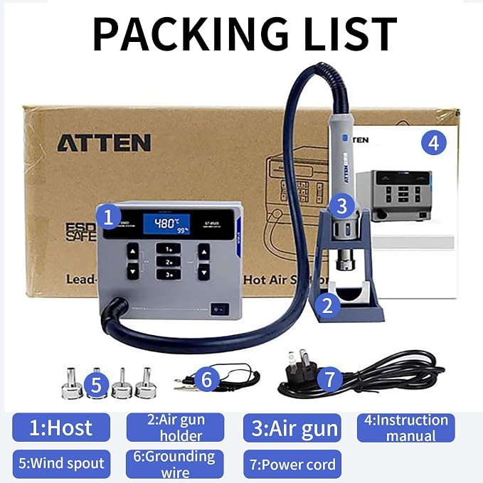 ATTEN Hot Air Soldering Station,ST-862D 1000W Hot Air Gun Soldering Station,Digital Hot Air Rework Station for PCB Chip Soldering Repair with 4 Nozzles