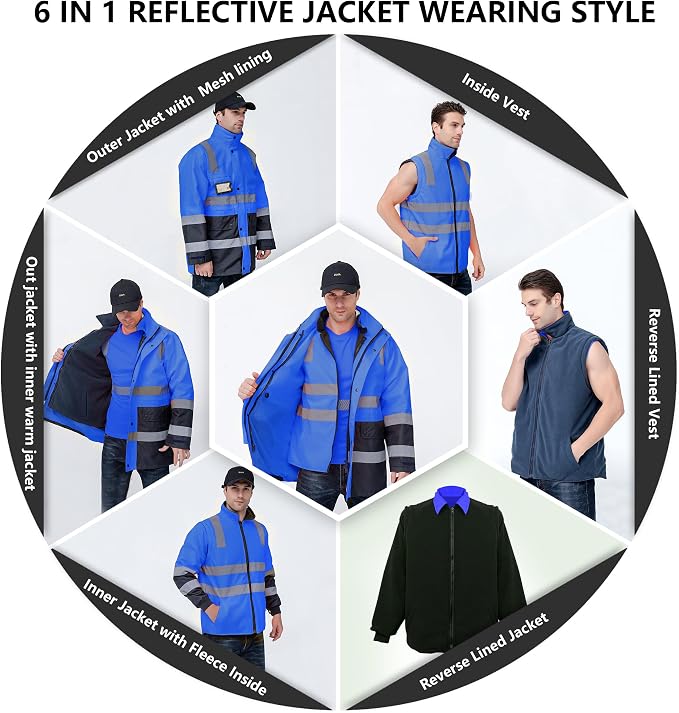 SMASYS Safety High Visibility Oxford Double Thick Reflective Jacket, ANSI Class 3, Construction Protective Work Wear