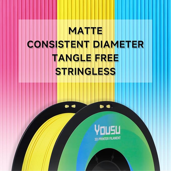 YOUSU Matte PLA Filament 1.75mm, 3D Printer Filament Dimensional Plastic Spool 3D Filament, Accuracy +/- 0.02mm, Higher Toughness, No Clogging, Higher Toughness, 1kg Light Yellow