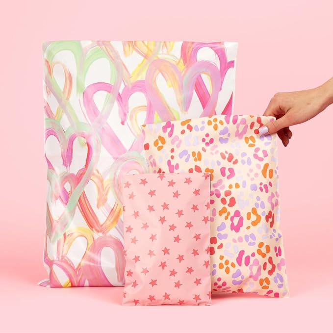 Pretty Package Store Designer Poly Mailers, 10x13, Preppy Leopard, 100 Pack | Heavy Duty, Waterproof, Self Seal, Tear Resistant, Shipping Bags for Small Business Packaging, Bulk Mailing Envelopes