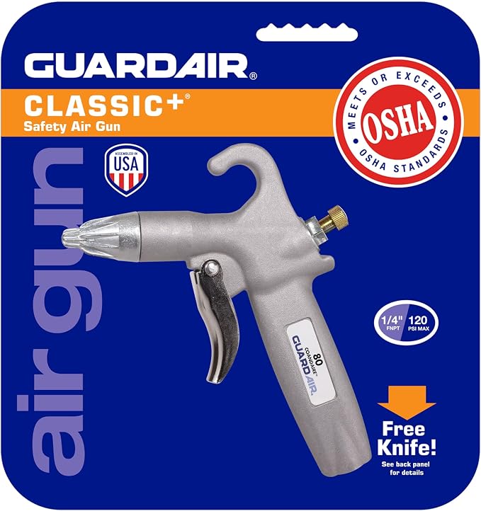 Guardair 80 Whisper Jet Safety Air Gun with Volume Control, Pistol Style Grip, Ideal for Cleaning Bench Tops and Work Stations, Gray