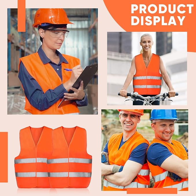 Tarpop 60 Packs Safety Vests Pack High Visibility Construction Vests Reflective Working with 2 Reflective Strips