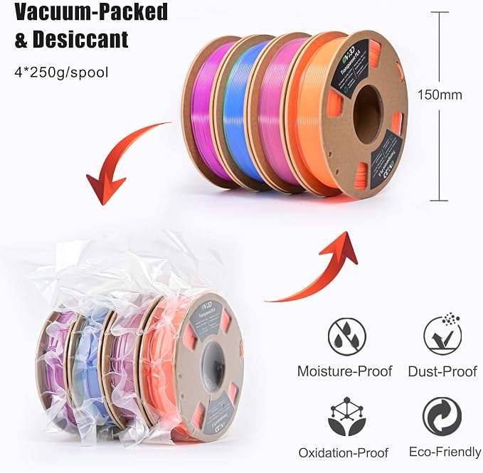 OVV3D Transparent PLA 3D Printer Filament Bundle 250g x 4 Spools, Multicolor Clear PLA Filament 1.75mm Pack, Translucent Color Change 3D Printing Filament, Vibrant Gradient Pastel Filament