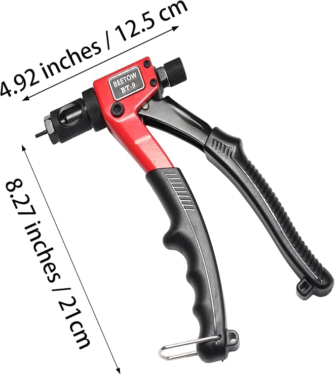 BEETOW Compact Rivet Nut Tool Kit – SAE & Metric 8'' Rivnut Gun with 9 Mandrels (M3-M6, #6, #8, #10, 1/4") & 144 Nutserts, Stroke Adjustment Widget, for Automotive & Metal Repair