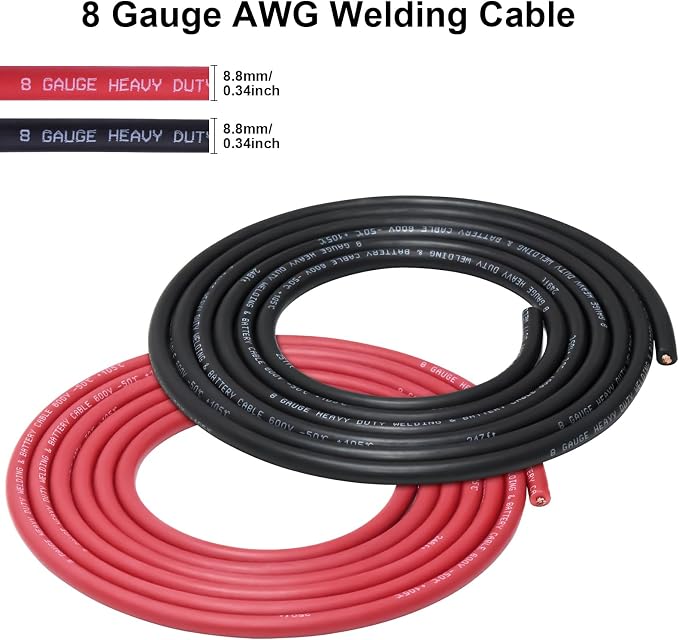 iGreely 8 Gauge 8 AWG Welding Battery Pure Copper Flexible Cable,10 Feet Black +10 Feet Red OFC Wire for Solar RV,5pcs 5/16"" & 5pcs 3/8""Copper Cable Lug Terminal Connector with Heat Shrink Tubing
