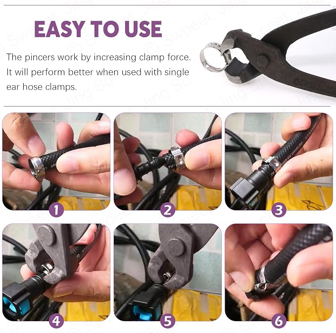 Swpeet 120Pcs 304 Stainless Steel Single Ear Hose Clamps with 9 inch Single Ear Clamp Pliers