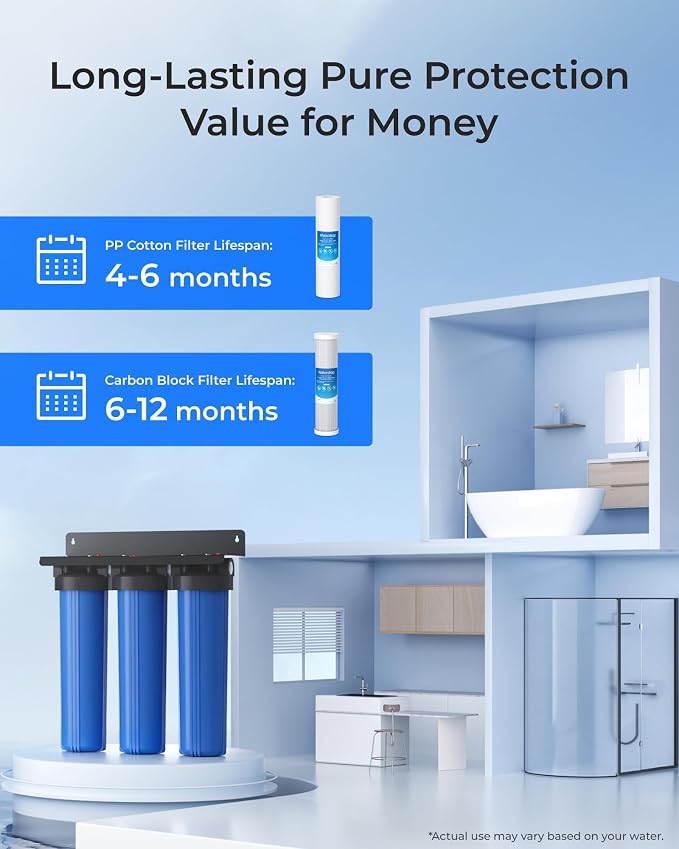Waterdrop 20 x 4.5 Inch Whole House Water Filter Replacement Water Filter Sediment and Carbon Filter Cartridges, Pack of 4
