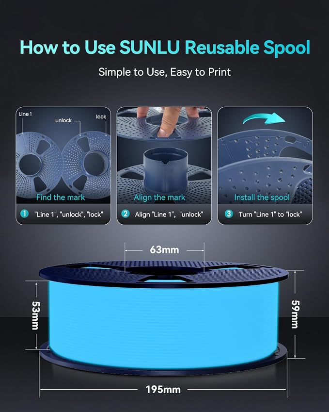 SUNLU Glow in the Dark PLA Filament 1.75mm, Luminous PLA 3D Printer Filament, Long-Lasting Brightness & High Toughness, 1kg Spool (2.2lbs), Fits Most FDM Printers, White PLA, Glow Blue