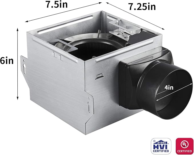 Tech Drive Bathroom Fan,80 CFM 1.5 Sone,4 Inch Duct,Very Quiet | No Attic Access Needed, HVI and Energy Star Certified, Easy to Install for Bathrooms Up to 85 Sq. Ft