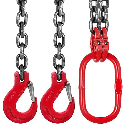 VEVOR Chain Sling, 3/8-inch x 5-ft Double-Leg Lifting Chains with Grab Hooks, 4-ton Capacity Lifting Slings, G80 Alloy Steel Double-Leg Slings
