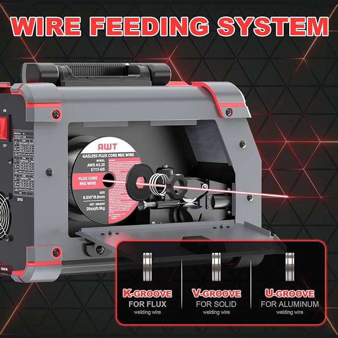 AWT Aluminum 155A MIG Welder,5 in 1 Gas MAG/Aluminum MIG/Gasless Flux Core MIG/Stick/Lift TIG Aluminum MIG Welding Machine,110/220V Welding Machine with Multiprocess Wire Feed