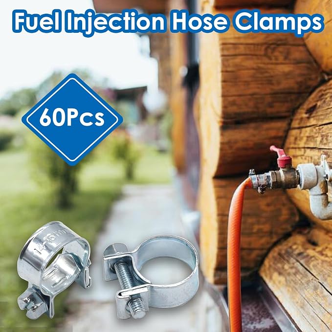 smseace 60Pcs Fuel Line Clamps Fuel Injection Hose Clamps 8-Sizes 7-16mm Zinc Plated High Pressure Hose Clamps For Diesel/Petrol Pipe in Automotive,Marine,Truck