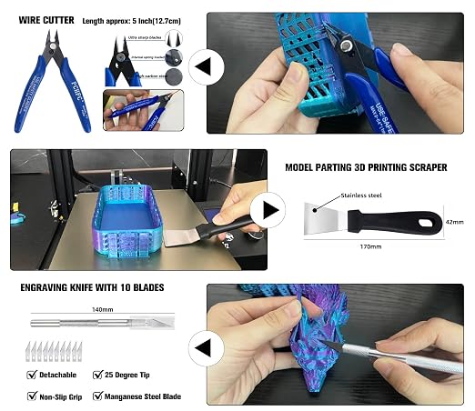 3D Printing Tools Kit, Essential 3D Printer Accessories with Wooden Toolbox | Include Nozzle Cleaning Kit, 3D Print Glue, Lubricant Grease for 3D Printing Maintenance