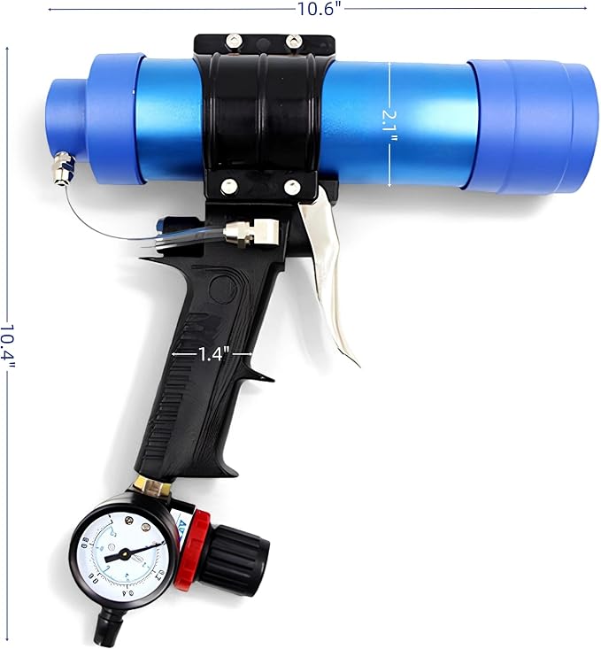 Pneumatic Caulking Gun, 310ml Dripless Sausage Silicone Caulking Gun, Air Powered Glass Glue Sealant Gun Applicator Tool, with Pressure Gauge & Regulator, for Filling and Sealing