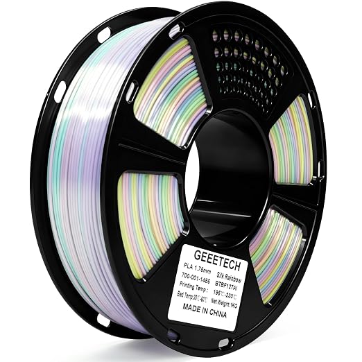 GEEETECH Silk Rainbow PLA Filament 1.75mm, 3D Printer Filament 1kg Spool (2.2lbs), Shiny Multicolor Gradient PLA, +/- 0.02 mm Accuracy, Low Warping, 3D Printing Filament Fits Most FDM 3D Printers