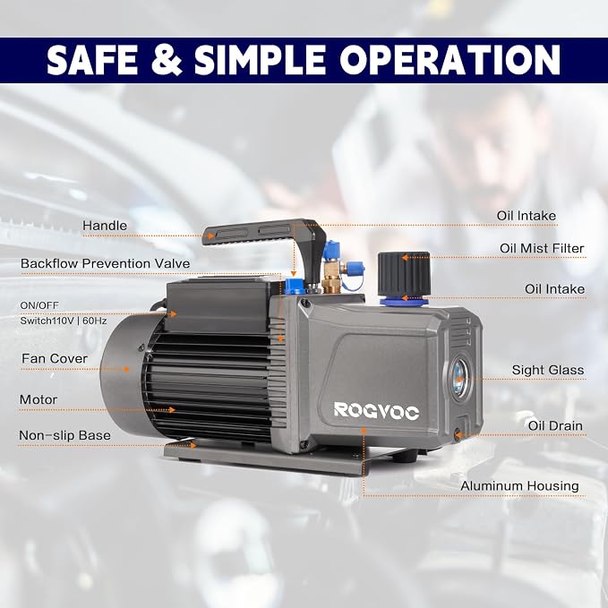 14 CFM Vacuum Pump, 110V 1 HP Dual Stage Rotary Vane Air Vacuum Pump for HVAC/AUTO, AC Refrigerant Recharging, Applicable to R12 R22 R134a R410a