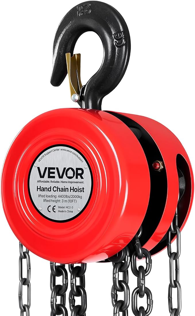 VEVOR Hand Chain Hoist, 2 Ton 4400 lbs Capacity, Manual Chain Block with Upgrade G70 Galvanized Chain, 10 ft Lifting Height, Heavy Duty Pulley Hoist for Garage Warehouse Automotive Machinery, Red