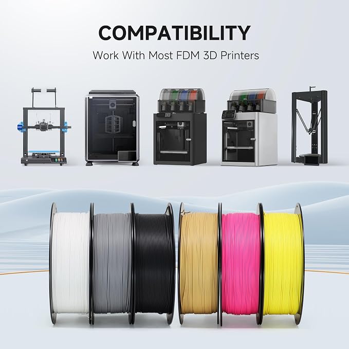 YOUSU Matte PLA Filament 1.75mm Bundle 1KG*6/13.2lbs Dimensional Accuracy +/- 0.02mm, 6 Colors, Plastic Spool for Most FDM 3D Printers(Black, White, Light Gray, Cyan, Magenta, Yellow)