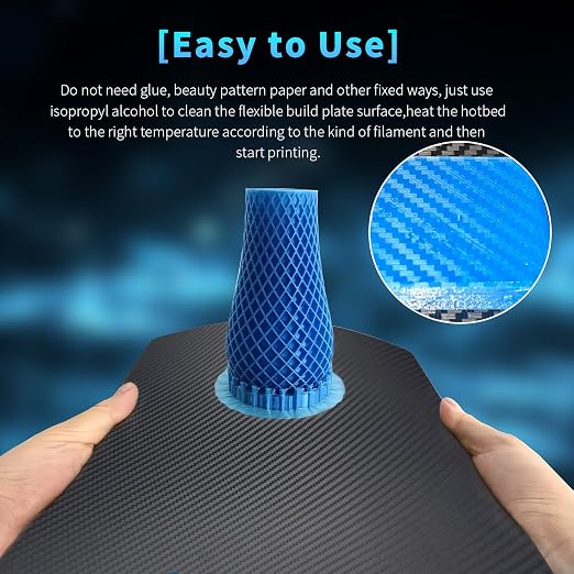 Upgraded Ender 5 Plus Build Plate PEI Sheet,377x370mm Double-Sides Carbon Fiber Smooth/Textured PET+PEI Powder-Coating Spring Steel Flexible Heated Bed with Magnetic Base for Ender 5 Plus 3D Printer.