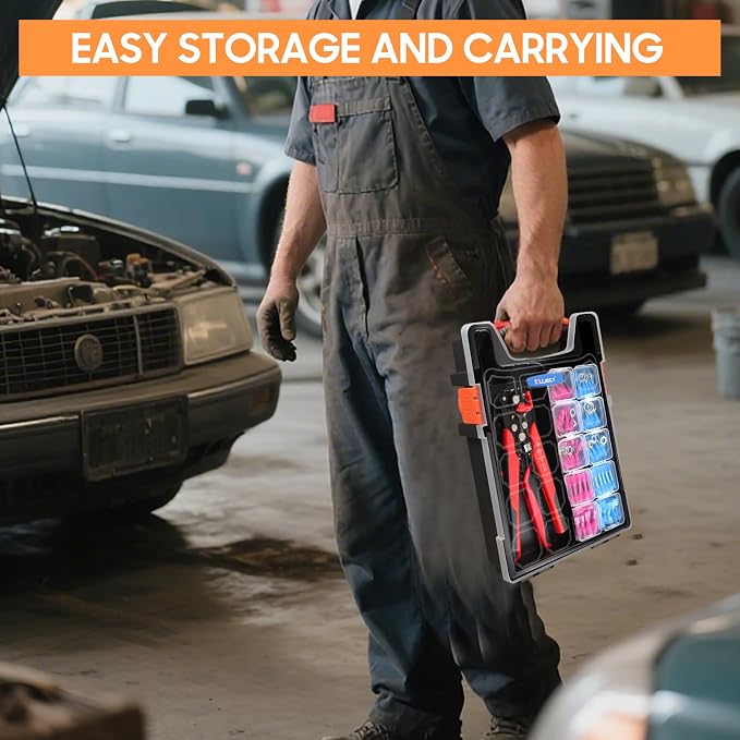 Kuject Crimping Tool Kit with 340 PCS Heat Shrink Connectors | AWG 22-10, Portable All-in-One Case, Ratchet Crimper, Self-Adjusting Wire Stripper , Butt, Ring, Female & Male Connectors