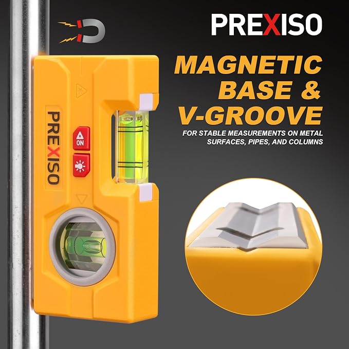 PREXISO 2-in-1 Line Laser Level - Mini Torpedo Level with Light, 3-3/4 inch 90°/180° Magnetic Pocket Level & 30Ft Laser Line Leveler Tool for Hanging Picture, Wall Marking Painting, Home Renovation