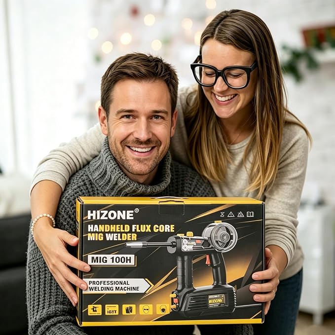Hand Held MIG Welder Machine 110V, HIZONE 100A Flux Core Portable Welding Machine, Handheld Gasless Inverter Wire Feed Welding Equipment
