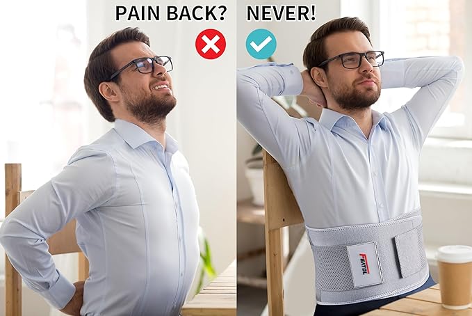 FEATOL Back Brace for Lower Back Pain, Breathable Back Support Belt for Women & Men with Lumbar Pad, Lumbar Support Belt for Heavy Lifting & Work, Gray, L/XL (Circumference:30-38.6")