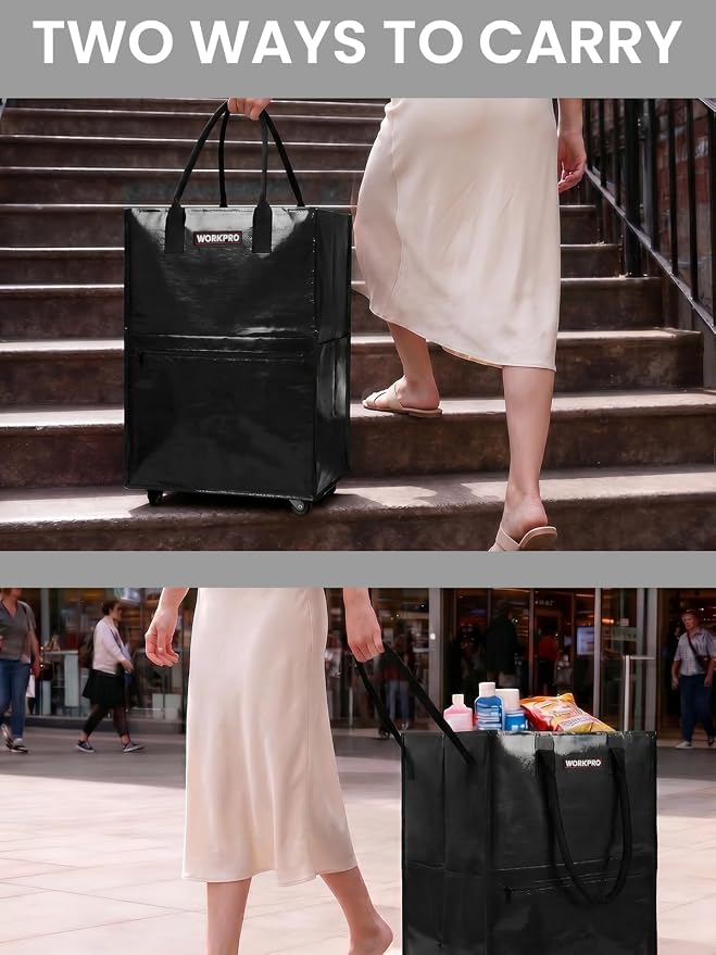 WORKPRO Large Rolling Grocery Bag, 36-Gallon Tote with 5 Wheels, 110 lbs Capacity, Dual Carry, Wide Zipper & Extra Storage for Shopping, Laundry & Moving