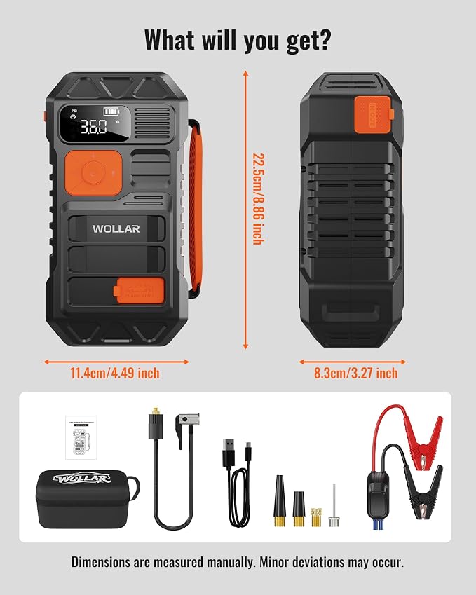 3000A Peak Jump Starter with Air Compressor - 5-in-1 Car Battery Jumper Starter, 12V Portable 160PSI Dual-Cylinder Ultra-Fast Tire Inflator, 20000mAh 74Wh Jump Box for 9.0L Gas/Diesel Engines