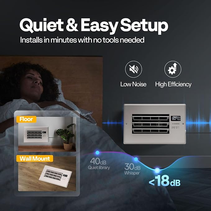 VIVOHOME Register Booster Fan - 6'' x 10'' Opening with Adjustable Louver - Smart Thermostat & 10-Speed Remote Control - AC Vent Fan for Floor, Ceiling, Wall - Quiet Operation (White)