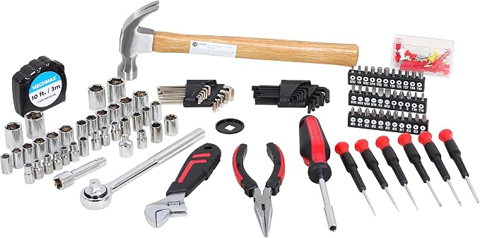MECHMAX 149-Piece Home Tool Set with Socket and Wrench Kit | Premium alloy steel hand tools with hammer, pliers and compact storage case. Perfect DIY kit for house, apartment and dorm