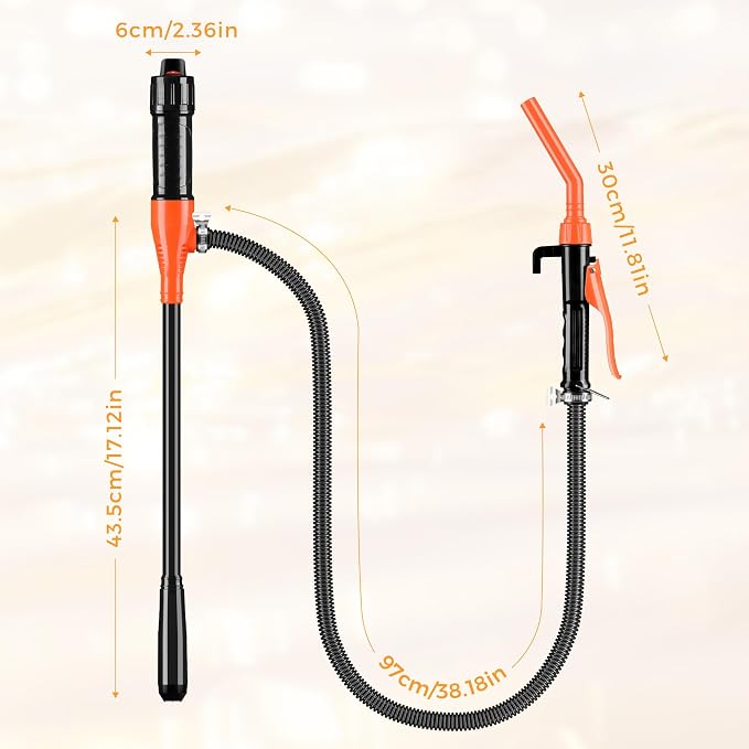 Electric Fuel Transfer Pump, 3GPM Portable Fluid Transfer Siphon Pump with Oil Pipeline, Battery Gas Pumps with Adjustable Flow Control Nozzle for Car/RV(Orange)