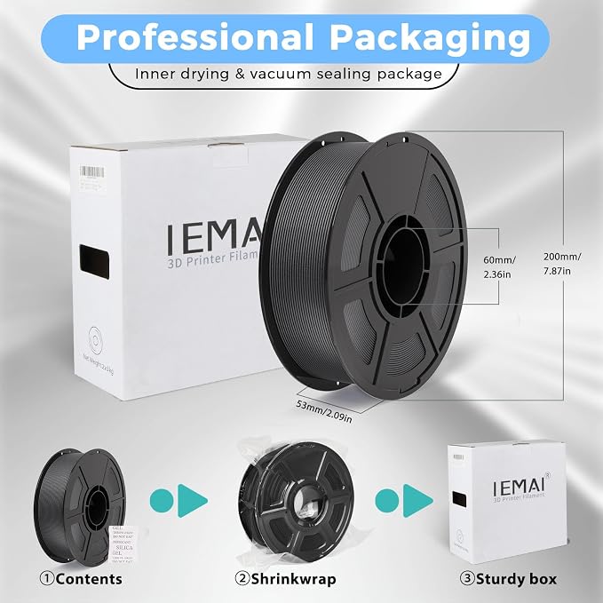 IEMAI Carbon Fiber ASA Filament 1.75mm Matte Black 1KG, UV & Weather Resistant ASA-CF 3D Printer Filament High Dimensional Stability & Low Warpage for Outdoor Functional Parts