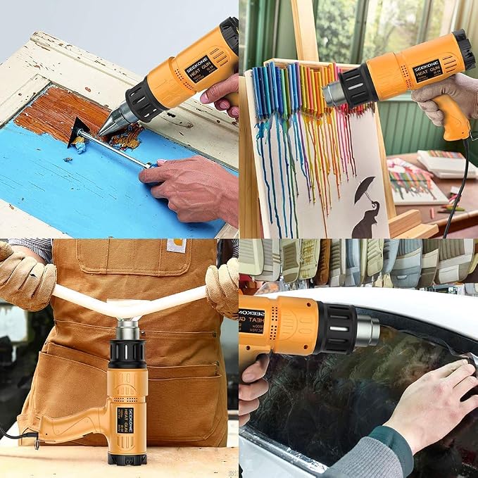 SEEKONE Heat Gun 1800W Heavy Duty Hot Air Gun Kit With Carry Case Variable Temperature Control 122℉-1112℉(50℃- 600℃) Overload Protection with 4 Nozzles for Crafts, Shrinking PVC, Stripping Paint