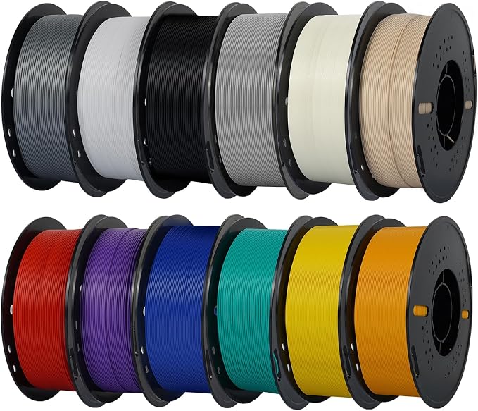 Kingroon 3D Printer Filament,12 Rolls PLA Plus Filament, Dimensional Accuracy +/- 0.03 mm, 12kg(26.5lbs),1.75 mm PLA+,Black+White+Grey+Red+Green+Blue+Yellow+Purple+Skin+Silver+Transparent+Orange