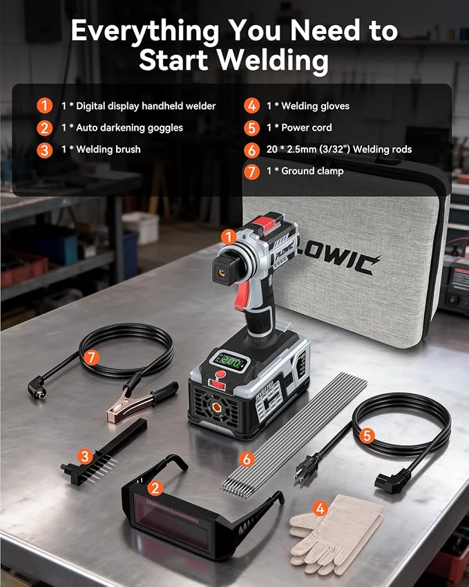 Portable Welding Machine:【2026 Next-Gen】110V Handheld Welder with Balanced Design, LCD Display & 3 Modes (MMA/Hot Start/Arc Force), 200A IGBT Inverter ARC Welder Gun Fits 1/16"-1/8" Rods, Gray