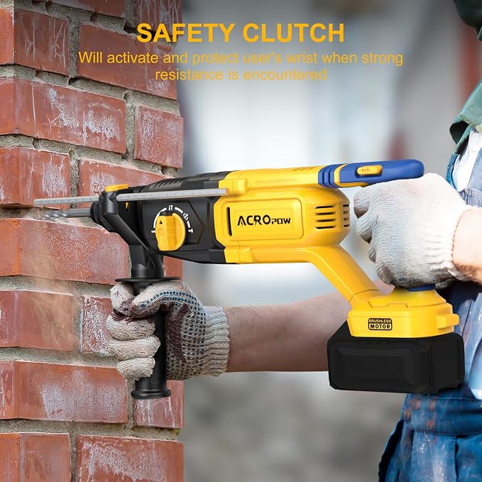 SDS-Plus Cordless Rotary Hammer Drill for Dewalt 20V Battery | Brushless Motor, Safety Clutch, 4 Functions, LED Light with Vibration Control, 5 Drills with Carry Bag(No Battery)