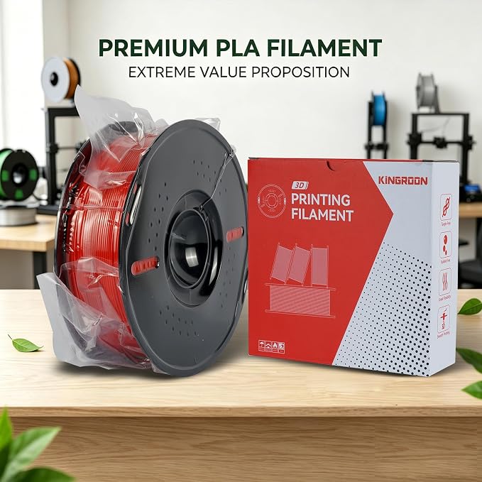 Kingroon PLA 3D Printer Filament, Dimensional Accuracy +/- 0.02 mm, 1 kg Spool(2.2lbs), 1.75 mm,Red