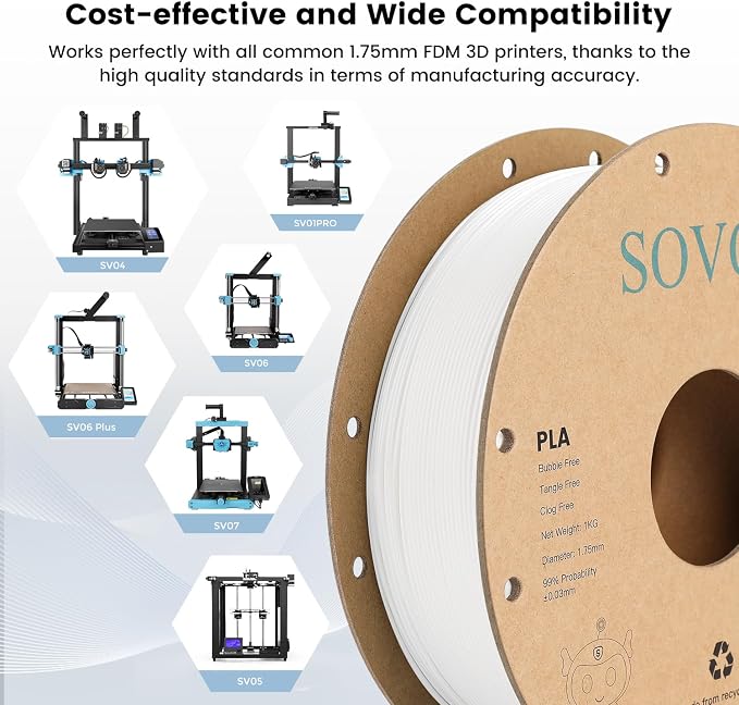 Sovol PLA 3D Printer Filament 2kg (4.4 lbs) Spool Printing Materials, Wiring Tightness, Dimensional Accuracy +/- 0.03 mm, 1.75 mm, Black+White