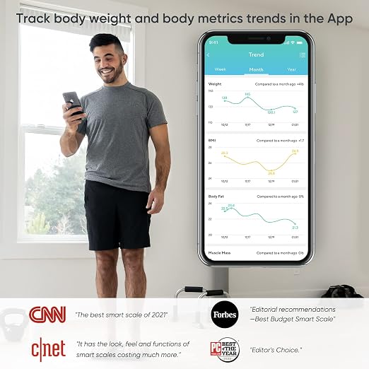 Wyze Smart Scale for Body Weight, Digital Scale for Body Weight BMI Muscle Mass, Heart Rate Monitor, Bluetooth Weight Scale with Baby/Pet/Luggage Mode, 400 lbs, Navy Blue