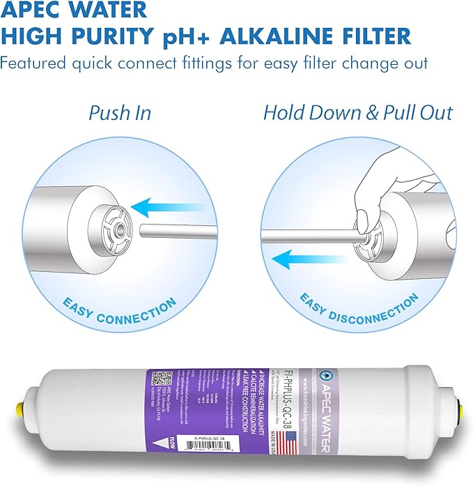 APEC Water Systems PHPLUSKIT-38 10" US Made Alkaline High Purity pH+ Calcium Carbonate Inline Filter Kit with 3/8" D Tubing Quick Connect