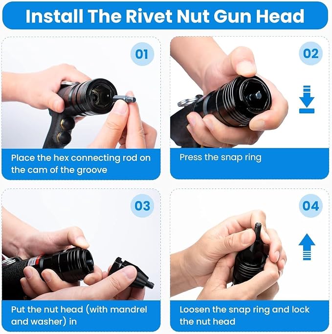 Pneumatic Rivet Nut Gun Tool, 10-24 & 1/4, 5/16, 3/8 inch Self-Locking Head, Heavy Duty Adjustable Speed Air Rivet Gun with Mandrels Riveting Gun Kit Riveter Set Pull Rivnut Gun