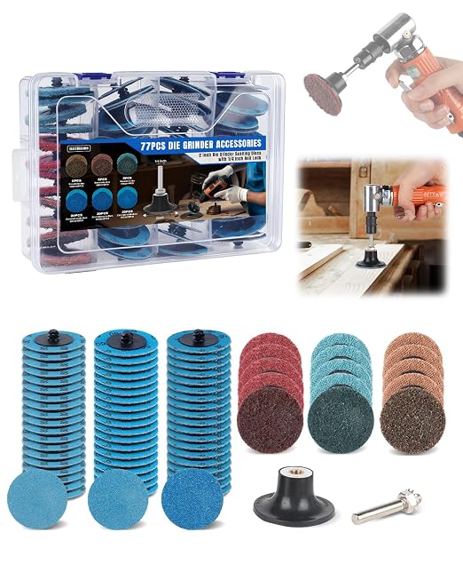 77 PCS 2 Inch Zirconia Sanding Discs, 1/4 Inch Roll Lock Quick Change Disc Accessories for Milwaukee M12 and Dewalt Die Grinders, Surface Conditioning for Paint, Rust Removal and Metal Deburring